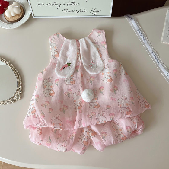 2024 summer new Korean girls rabbit ears flower bud skirt girls sisters suit dress 197-198