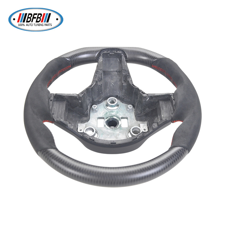 100% Real Carbon Fiber Matte Black Steering Wheel with Red Stitching and Suede - For Tesla Model 3 Y - Modification