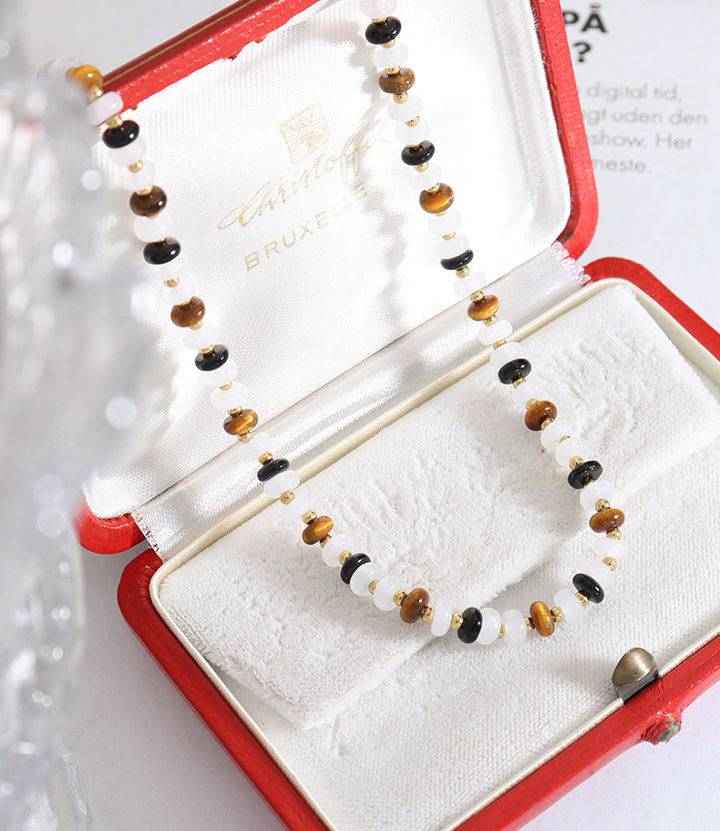 Fashion Circle Agate Tiger Eye Titanium Steel Beaded Plating Necklace 1 Piece display picture 2