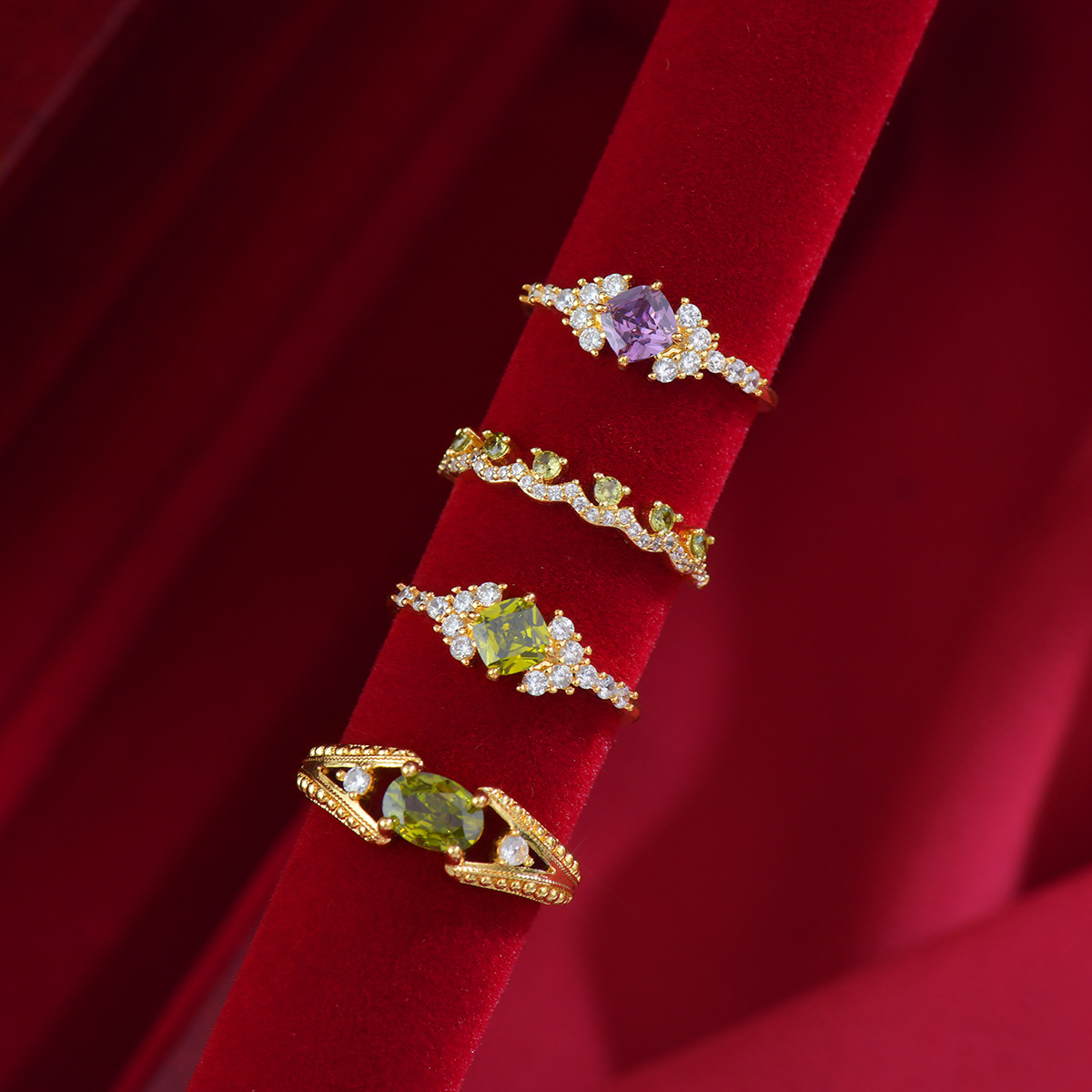 Stackable Band And Cubic Zirconia Ring Set For Women Minimalist_voghion.com