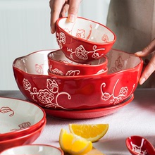 結婚陶瓷碗碟套裝 家用紅色創意個性4人飯碗餐盤組合餐具禮盒嫁妝