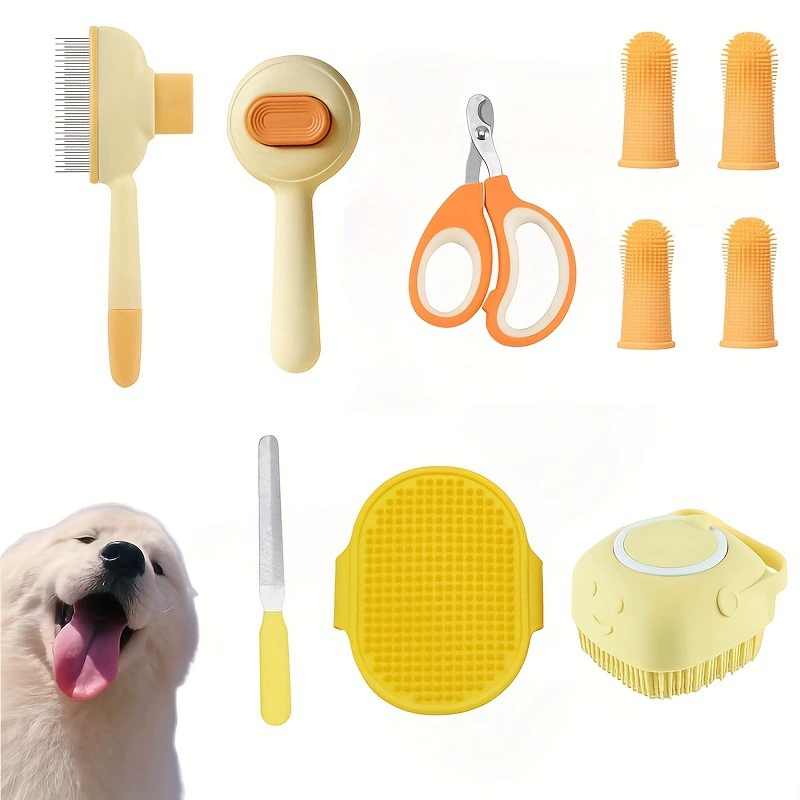 Набор из 10 предметов для кошек и собак, самоочищающиеся кусачки для ногтей и пилка для домашних животных, расческа от блох, щетка для ванны, силиконовая зубная щетка