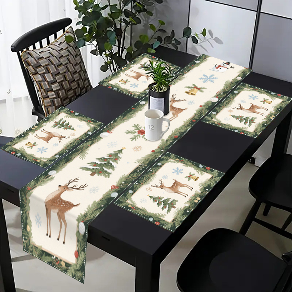 Transfronterizo temu bandera de impresión de mesa de Navidad poliéster impresión de cocina puerta de entrada decoración de mesa pequeña muñeca pan de jengibre image 14