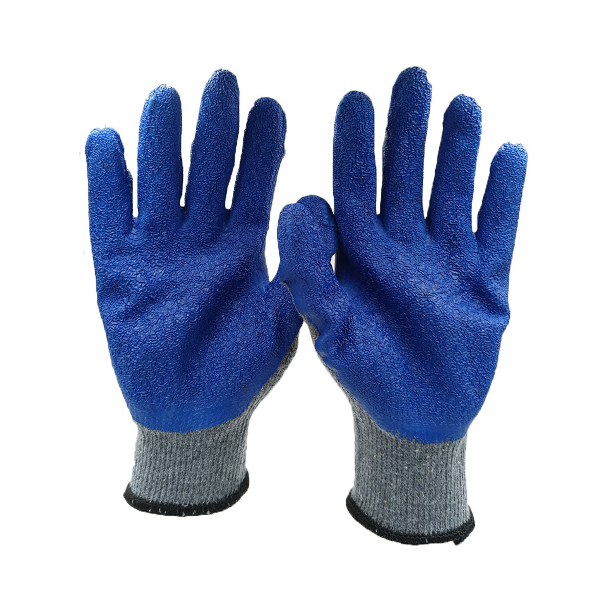 L328灰粗纱蓝皱纹手套一把手耐磨棉纱涂胶车间五金物流防护手套现