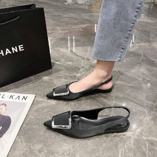 Fairy French style Baotou sandals for women 2024 new spring/summer square buckle pointed sandals, simple and elegant_voghion.com