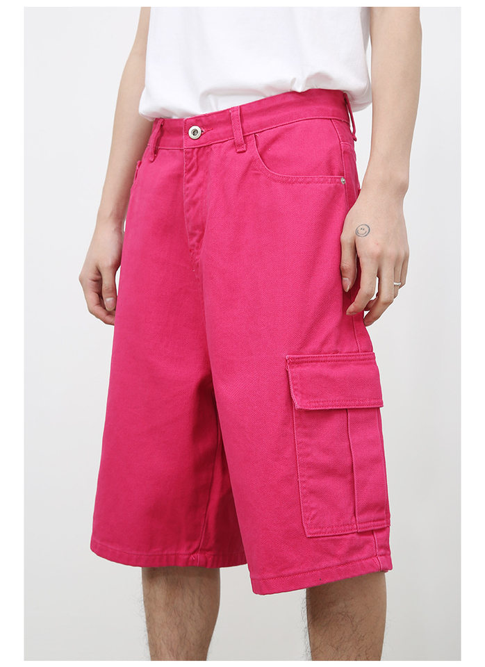 Quần short denim nam ống rộng ống đứng lửng 5 tấc phong cách Hàn, form rộng rãi dễ phối đồ — Hồng đào, Màu be nhạt, Màu cà phê, Trắng be chi tiết 5