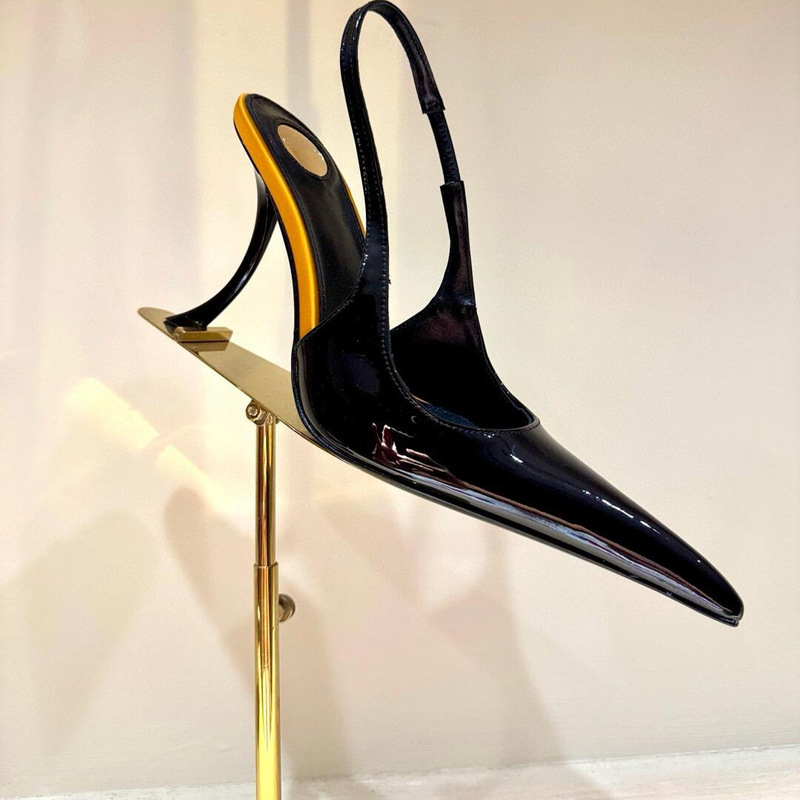 Yangshulin 2025 Early Spring New Ys Sandals Women's Patent Leather Sexy Shallow Mouth Pointed Toe Empty Back Stiletto Super High Heel Flats