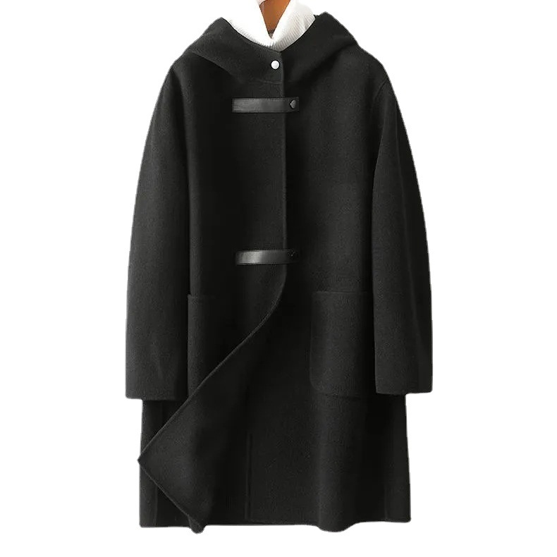 Dammekleeder neie Wollmantel fir Fraen mat groussen Täsche, lockeren a modeschen Duebelsäitegen Wollmantel mat Kapuzen_voghion.com