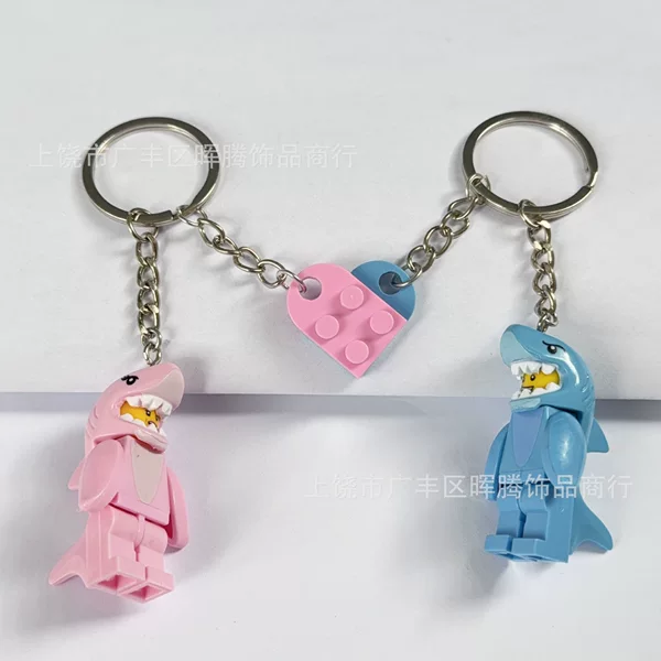 Compatible with Assembled Heart-Shaped Building Blocks, Batman Building Blocks, Keychain, Sharkman, Valentine's Day Gift, Marvel Batman