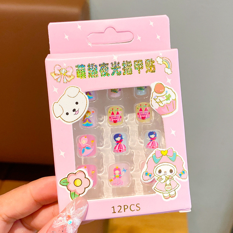 Nuevo autoadhesivo lindo princesa manicure pegatinas de luz nocturna pegatinas de uñas para niños niñas pequeñas parches DIY conjunto desmontable
