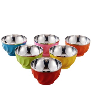 3-13 factory direct stainless steel double bowl color bowl wholesale two yuan three yuan shop supply