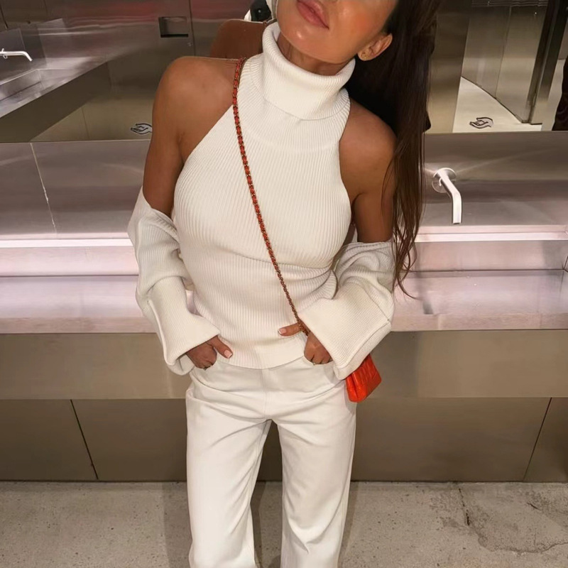 Cross-Border New Autumn Knitwear Set European Style Pullover Halter Neck Sexy Shawl Long-Sleeve Sweater Two-Piece Set for Women Cross-Border New Autumn Knitwear Set European Style Pullover Halter Neck Sexy Shawl Long-Sleeve Sweater Two-Piece Set for Women