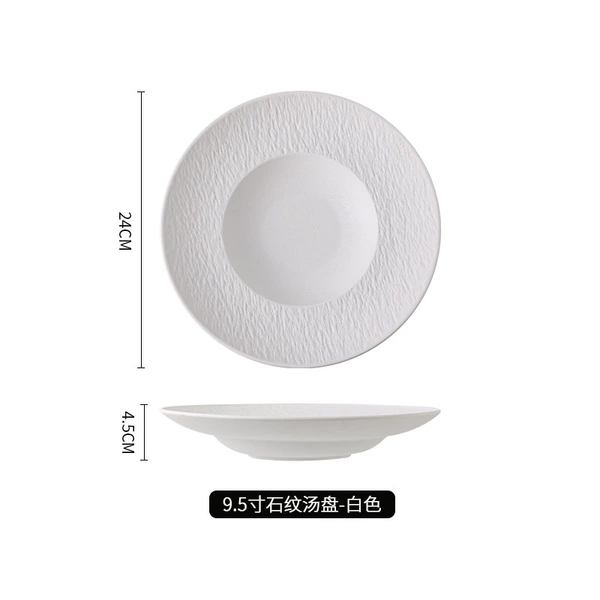 9.5-inch stone pattern soup plate-white