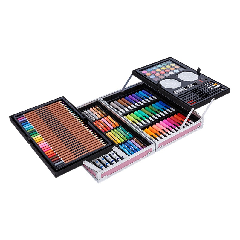 Cepillo de los niños de la escuela primaria conjunto completo de herramientas de pintura acuarela pluma Crayon pintura traje caja de regalo 145 Unid
