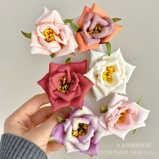 月季角玫花头簪花 发夹跨境爆款高颜值发饰婚礼头花批发小商品