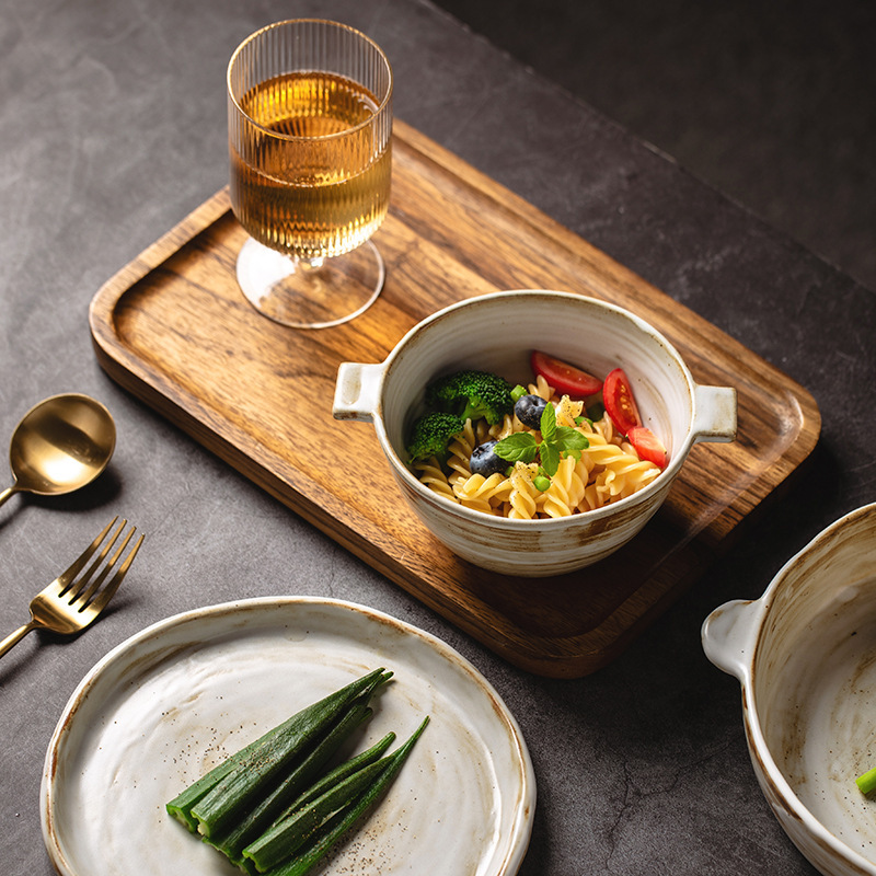 Shihuijin 2022 New Japanese Style Vintage Stoneware Bowl and Dish Set Home Light Luxury High-end Rice Bowl and Dish Plate