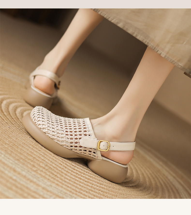 Sandal cao gót nữ đế dày gót vuông mũi hở phong cách La Mã — đen chi tiết 7