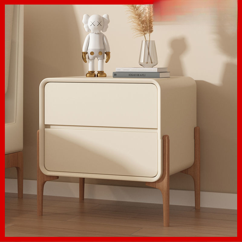 Light Luxury Bedside Table Small Solid Wood Simple Modern Minimalist Italian Bedside Table Home Bedroom Leather Storage Cabinet