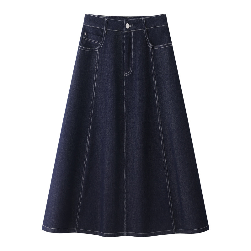 dark blue Denim Skirt A- Line Skirt Women's 2025 New Spring and Autumn Loose Slimming Mid-Length Dape Umbrella Skirt
