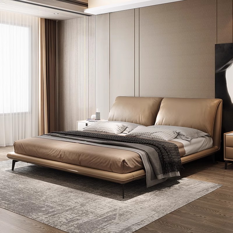 Cama de cuero de orejas de elefante minimalista italiana, cama de dormitorio moderna, diseño de estilo de crema, cama de dormitorio grande image 4