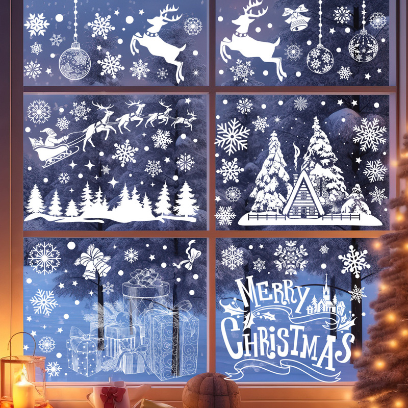 2026 新しいクリスマス静電ウィンドウステッカーホワイトクリスマスツリーハンギングボールクリスマススノーフレーククリスマスパーティーの装飾|undefined