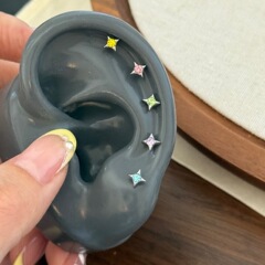 华子钻小星星耳骨钉糖果色迷你耳钉女耳饰钛钢拧螺丝小耳饰百搭气