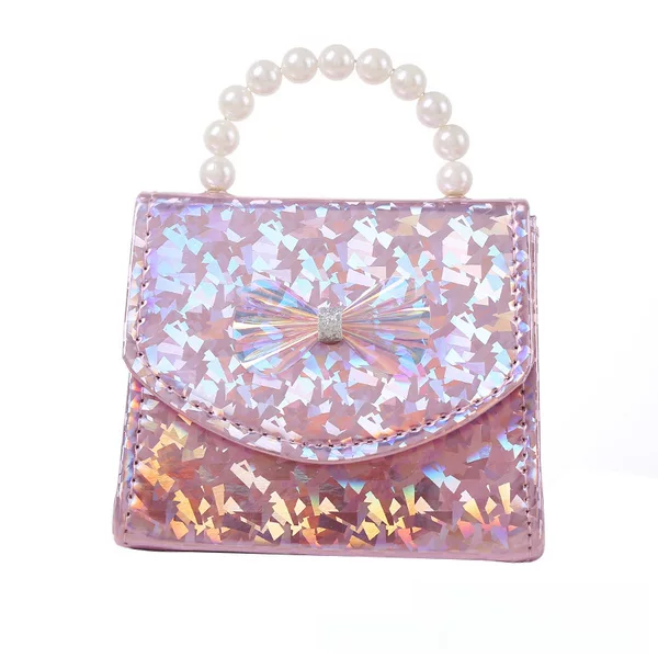 Chanel Style Summer New Shining Sequin Bow Pearl Portable Crossbody Bag for Children