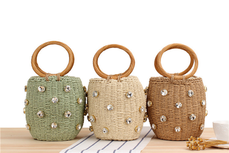 Women's Small Spring&summer Straw Solid Color Vacation Bucket String Straw Bag display picture 1