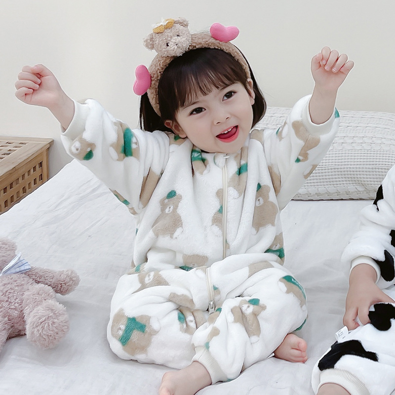 Nuevos pijamas de una pieza para niños y niñas de doble capa engrosada mameluco bebé cálido homewear ropa para niños bebé saco de dormir