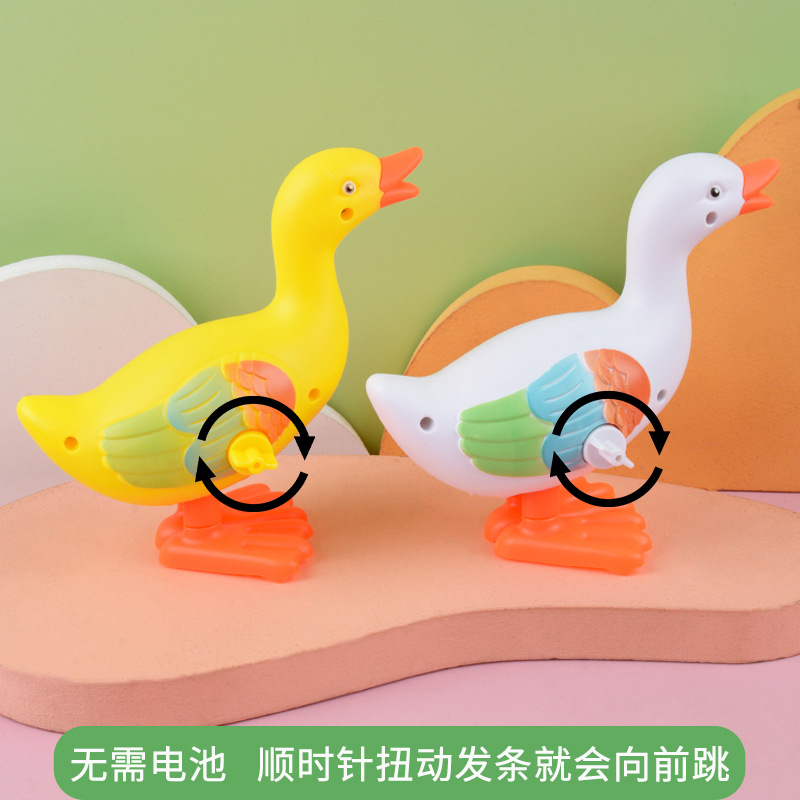 Juguete de cuerda para niños, pato blanco grande, gira y salta, niño pequeño artificial, niño y niña, animal bonito de 1 a 4 años