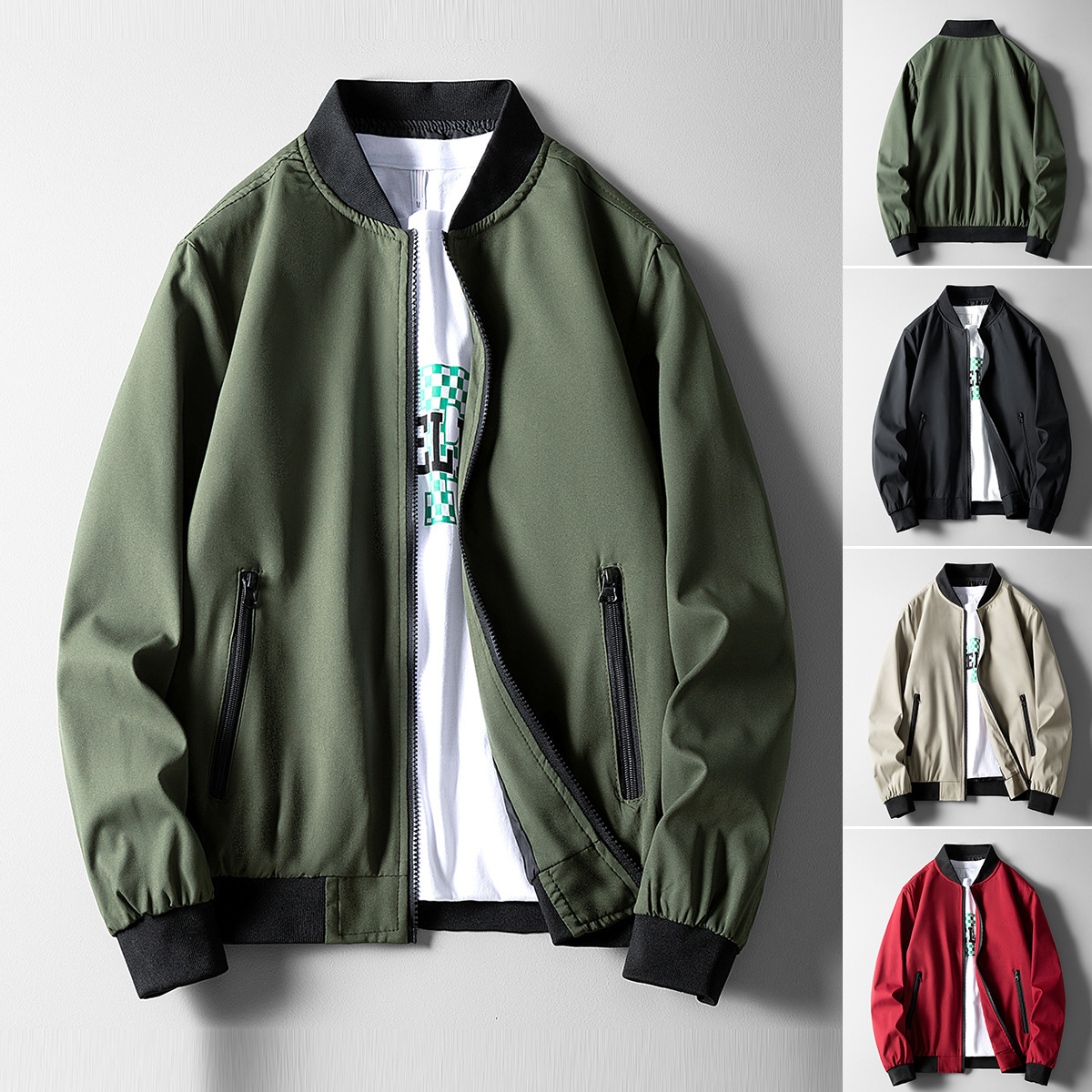 Cross-Border Men's Jacket Autumn Casual Coat Baseball Collar Solid Color Men's Versatile Top Daily Men's Windproof Workwear