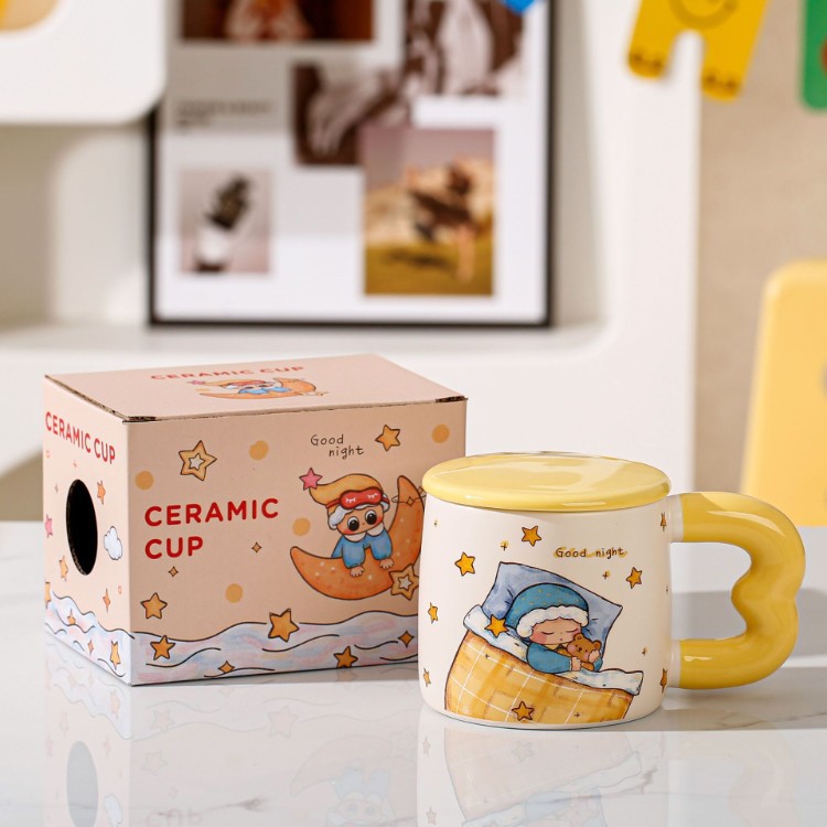 Buenas noches oso cartón de dibujos animados taza de regalo de alta cara casera taza de café de leche de mano regalo taza de cerámica