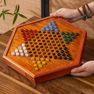 Checkers Glass Ball Children's Wooden Two-In-One Chessboard Large Adult Version Parent-Child Marbles Agate Bead Checkers