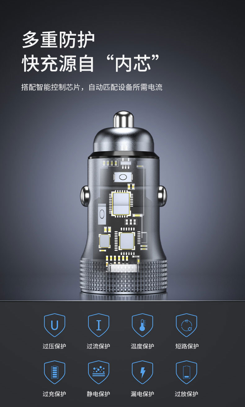 Car Charger Metal A+C 30W Fast Charging Yuxinyuan Car Battery Mobile Phone Super Fast Charging Yuxinyuan