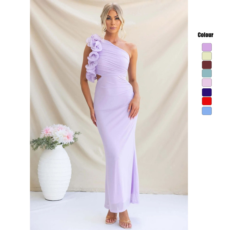 In-Stock 2026 Summer Cross-Border Fashion Mesh Slim-Fit One-Shoulder Sexy Mid-Length Dress 88259-2