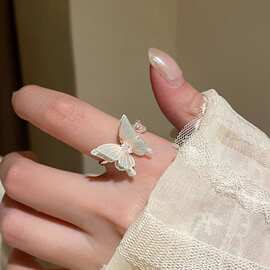 超仙彩色蝴蝶锆石开口戒指女小众设计食指戒轻奢高级感夏天指环潮