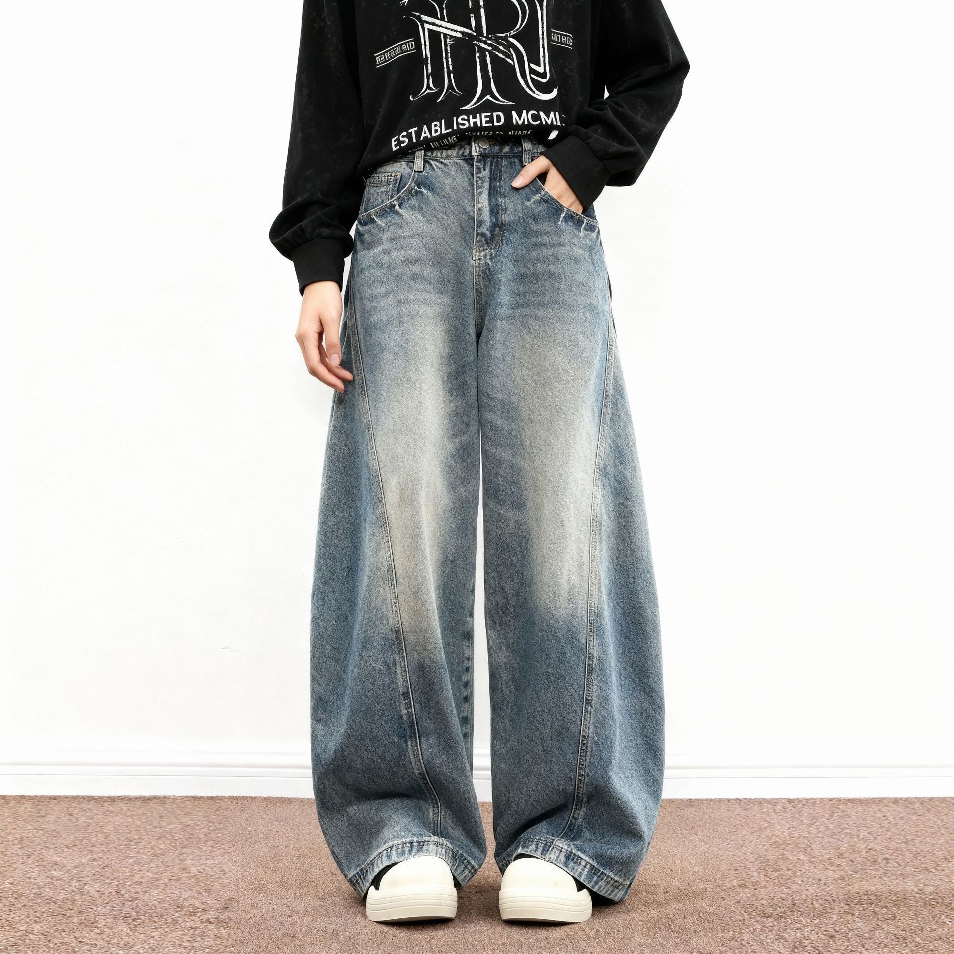 Men's Relaxed Fit Straight Leg Stretch Denim Jeans Vintage Wash Casual Comfort Pants_mkmklike.com