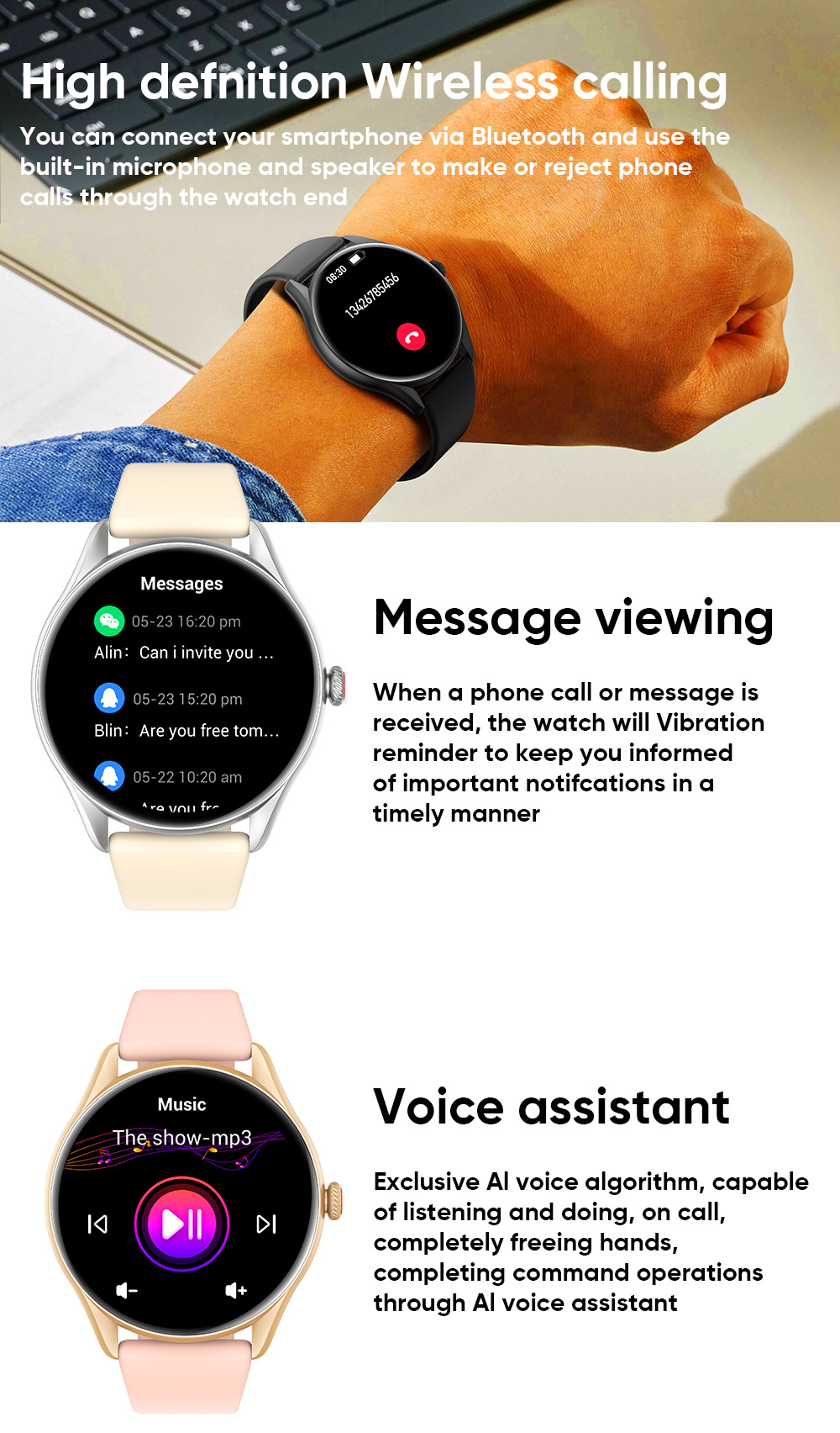 Montre connectée avec cardiofréquencemètre et assistant vocal_voghion.com