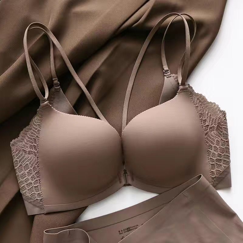 Japanese Beautiful Back Front Buckle Bra suit Underwear Women's Small Chest Large Thickened Flat Chest Traceless Push-up Bra