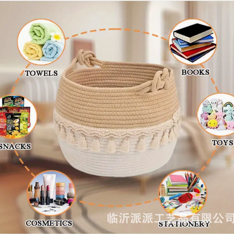 Cesta de almacenamiento de cuerda de algodón especial transfronteriza Cesta de almacenamiento de ropa plegable con manita Cesta de ropa sucia Cesta de flores decorativa