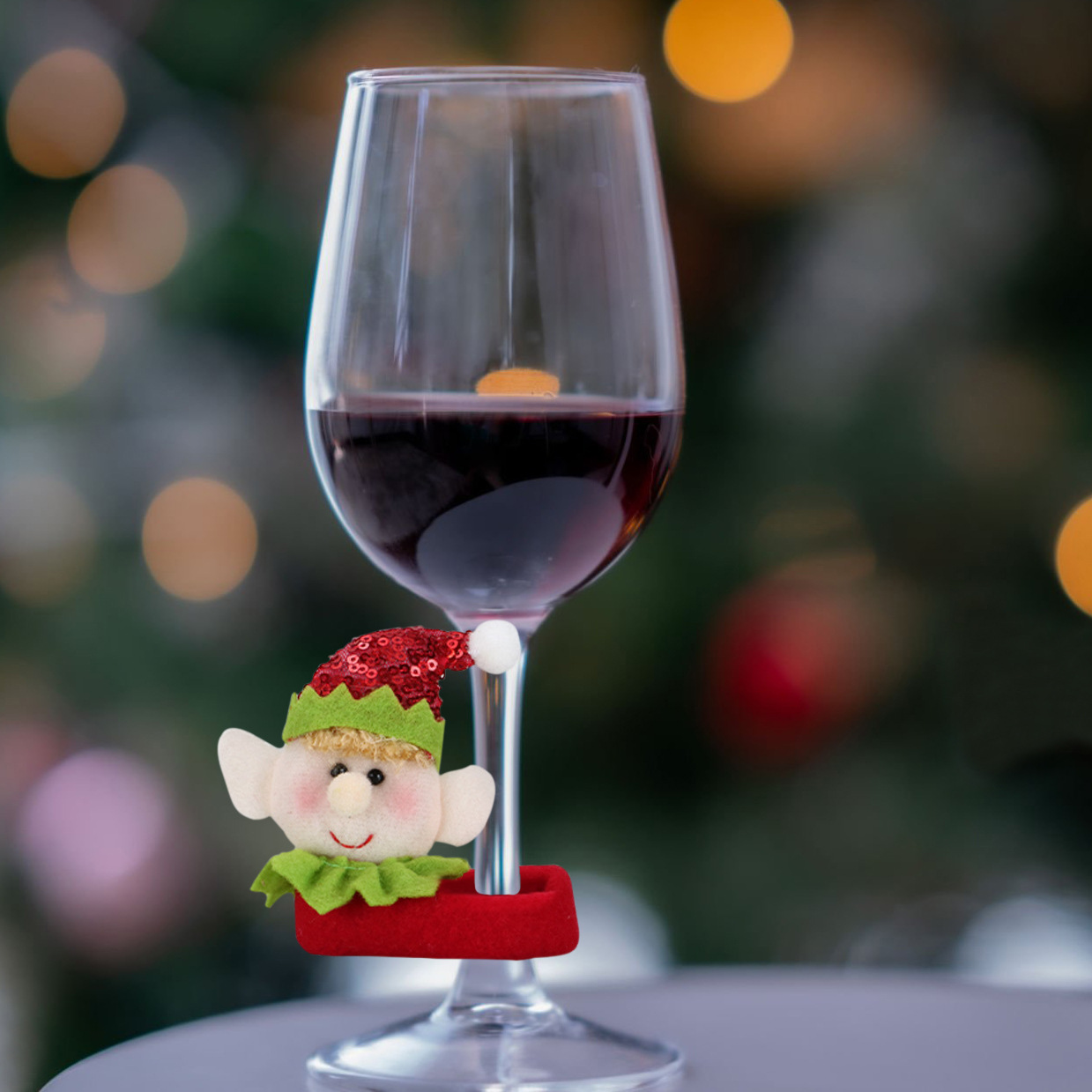 Navidad genio sequilla cubierta de tazas de vinos decoración de mesa de Navidad genio pareja cubierta de vinos cubierta de vinos