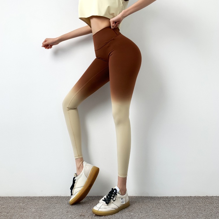 2022 Otoño Nuevo color degradado nude cintura alta pantalones de fitness Peach Hip lifting stretch yoga Pantalones deportivos