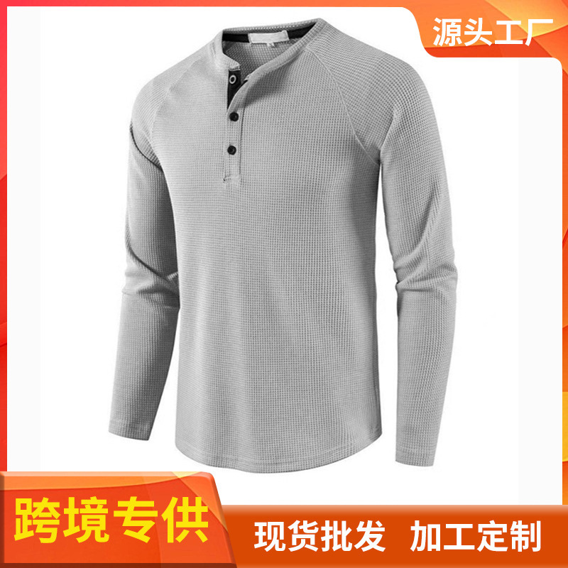 European and American Autumn and Winter New Cross-border Men's T-shirt Amazon Foreign Trade Men's Solid Color Long Sleeve Base Shirt Henry Shirt for Men European and American Autumn and Winter New Cross-border Men's T-shirt Amazon Foreign Trade Men's Solid Color Long Sleeve Base Shirt Henry Shirt for Men