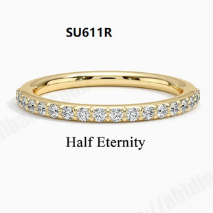 Variety of Stacked Half-Circle Diamond Small Row Rings S925 Sterling Silver Plated 18K Gold Cultivated Diamond Ring Couple Fashion
