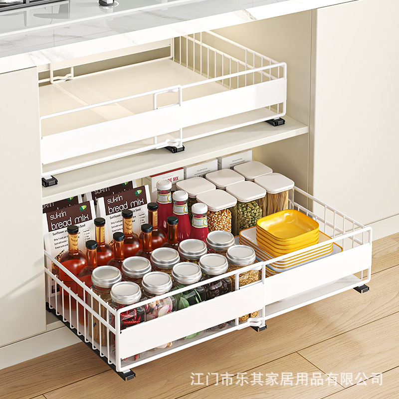 Cesta de almacenamiento de hierro forjado en el armario de cocina tipo cajón estante retráctil botella de extracción lata de platos y platos de extracción