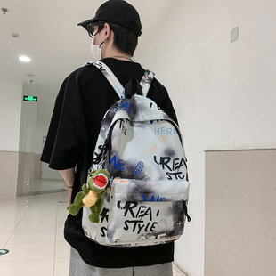 Korean-Style Student Backpack Graffiti High School College Student Couple Backpack Cute Bear Portable Backpack Trendy Versatile