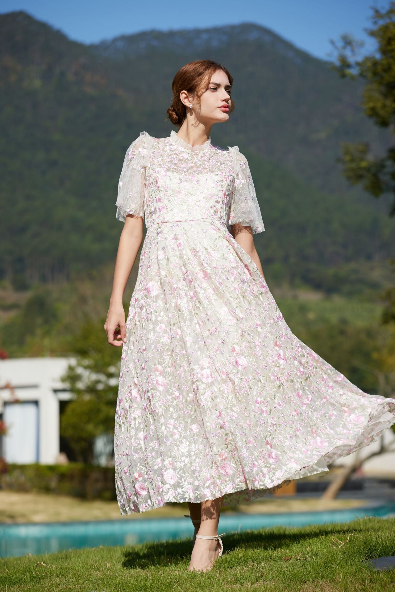 New Chinese-style Cheongsam Sweet And Elegant, Slimming, Floral Mesh Bridesmaid Dress, Party Dress_ecoleips.com