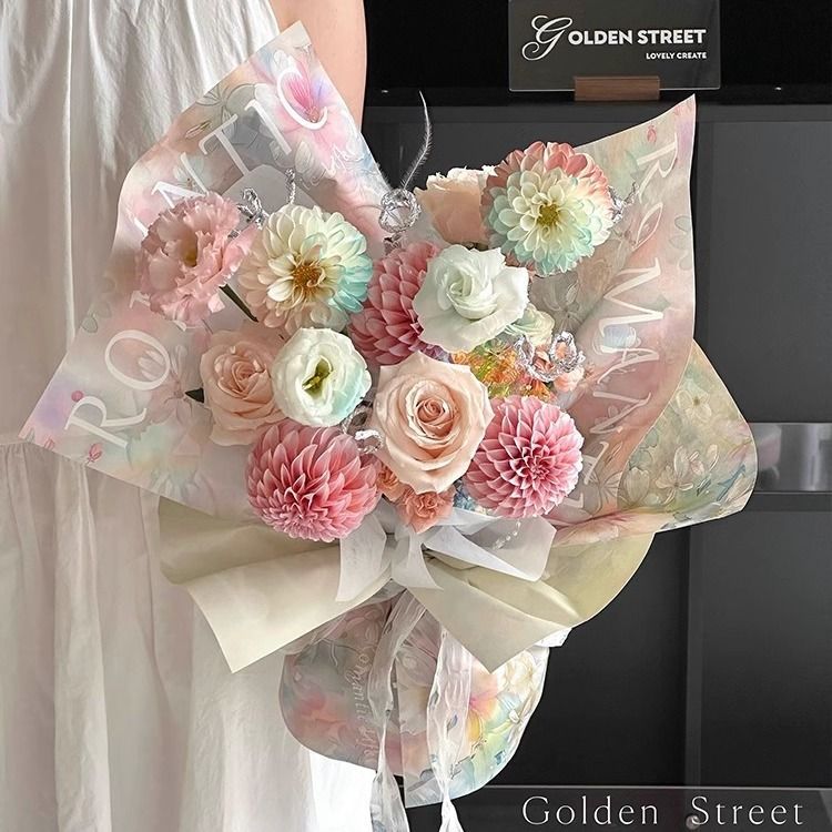 Papel de embalaje de flores impermeable siciliano pintura al óleo estilo de flor flor flor de papel de embalaje de flores DIY material de papel de embalaje de flores