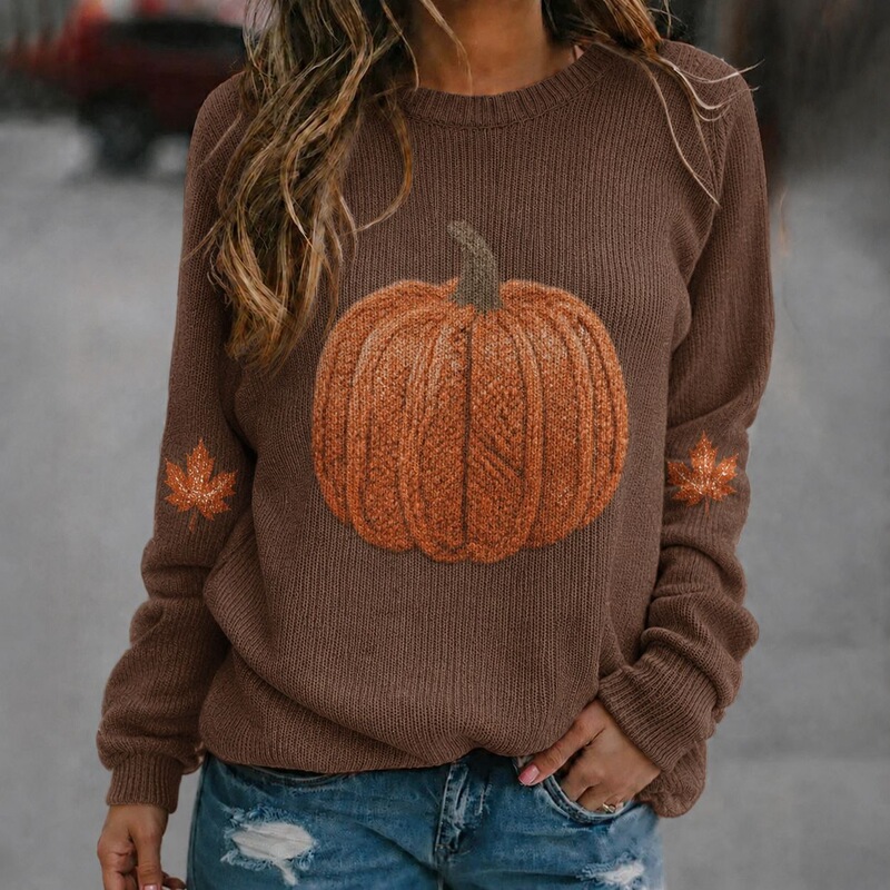 Cross-border autumn and winter best-selling European and American Halloween pumpkin series 3D digital print women's round-neck faux sweater hoodie Cross-border autumn and winter best-selling European and American Halloween pumpkin series 3D digital print women's round-neck faux sweater hoodie