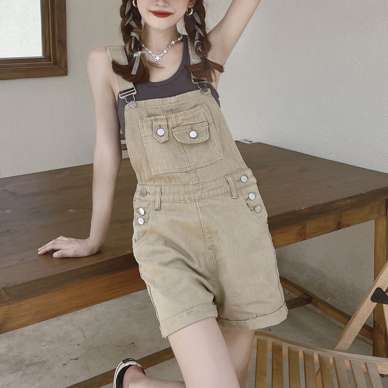 Denim Work Strap Shorts Women's Loose Straight Khaki High Waist Slim Look Casual Curled Wide Leg Hot Pants Denim Work Strap Shorts Women's Loose Straight Khaki High Waist Slim Look Casual Curled Wide Leg Hot Pants